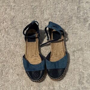 Tory Burch Navy and Tan Espadrilles
